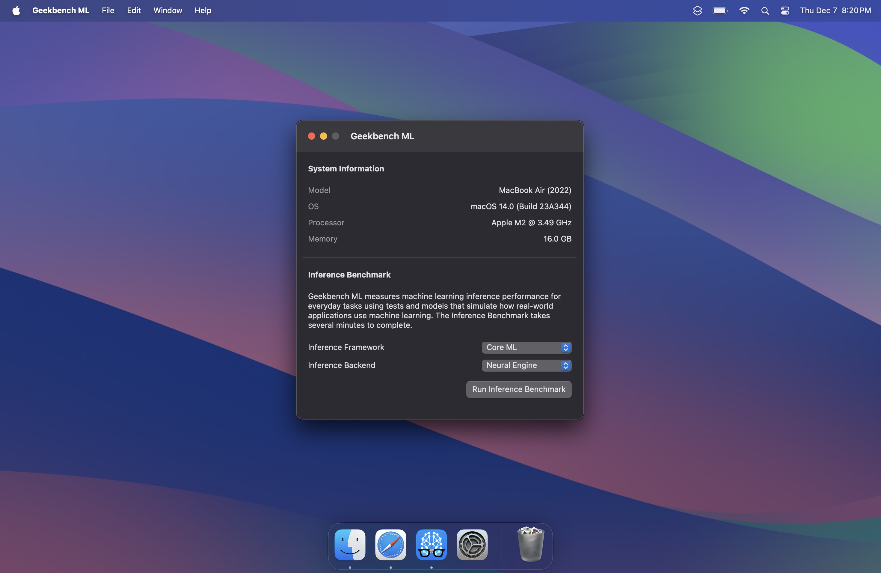 Geekbench ML for macOS screenshot